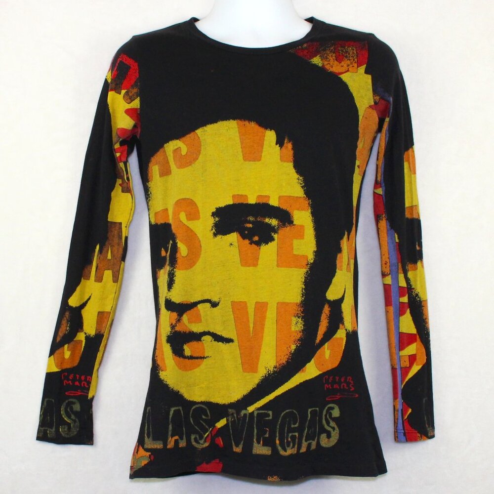 Rare Peter Mars Las Vegas Elvis Presley Graphic Long Sleeve Womens Large
